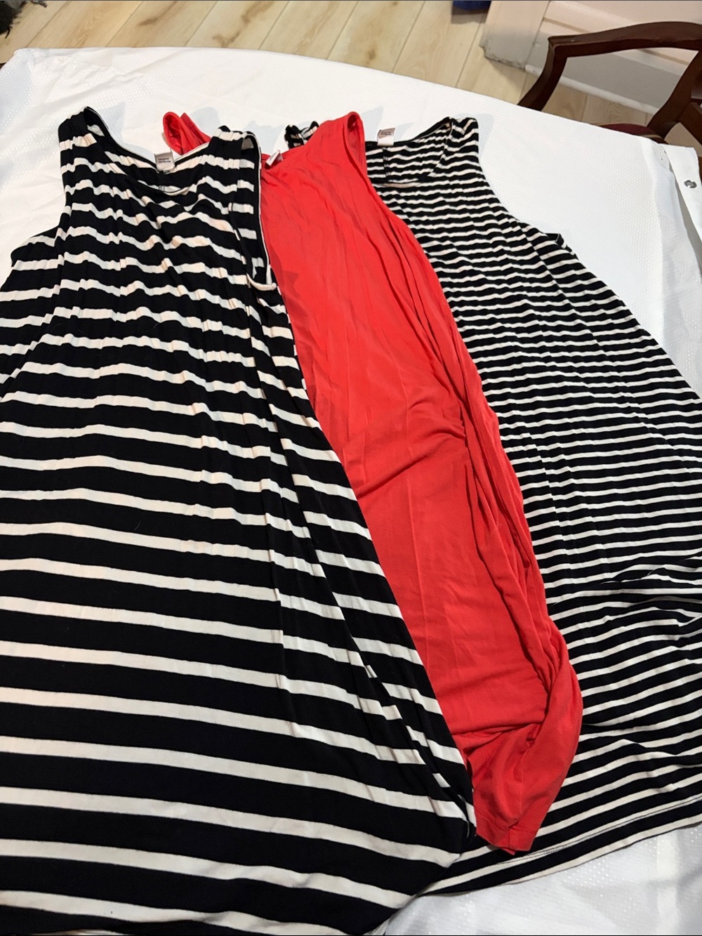 Women’s Sleeveless Stripe & Solid Dresse Bundle- Black/White and Orange